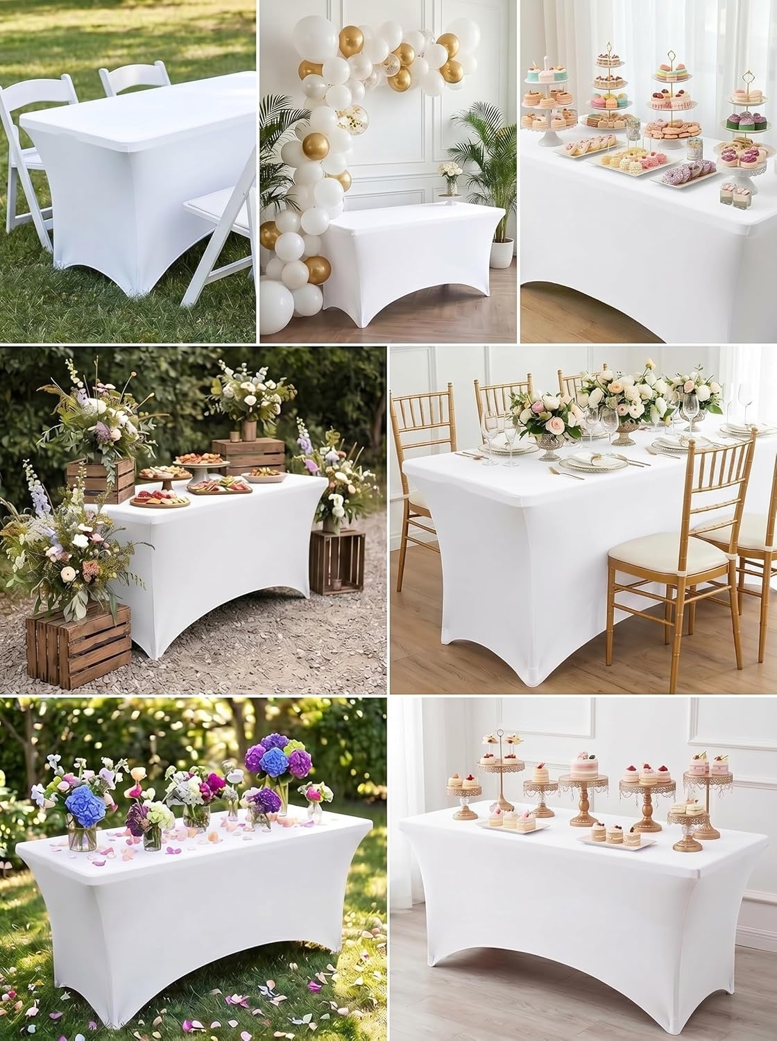 image:imageUtopia Kitchen Spandex Tablecloth 1 Pack 4FT Black Tight Fitted Washable and Wrinkle Resistant Stretch Rectangular Patio Table Cover for Event Wedding Banquet amp Parties 48Lx30Wx30H InchWhite