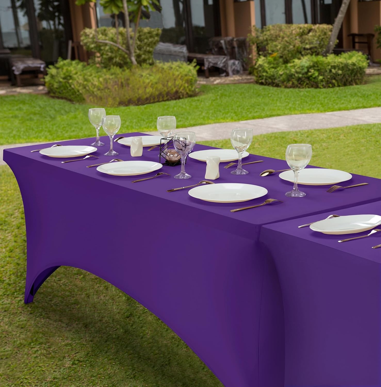 image:imageUtopia Kitchen Spandex Tablecloth 1 Pack 4FT Black Tight Fitted Washable and Wrinkle Resistant Stretch Rectangular Patio Table Cover for Event Wedding Banquet amp Parties 48Lx30Wx30H InchPurple