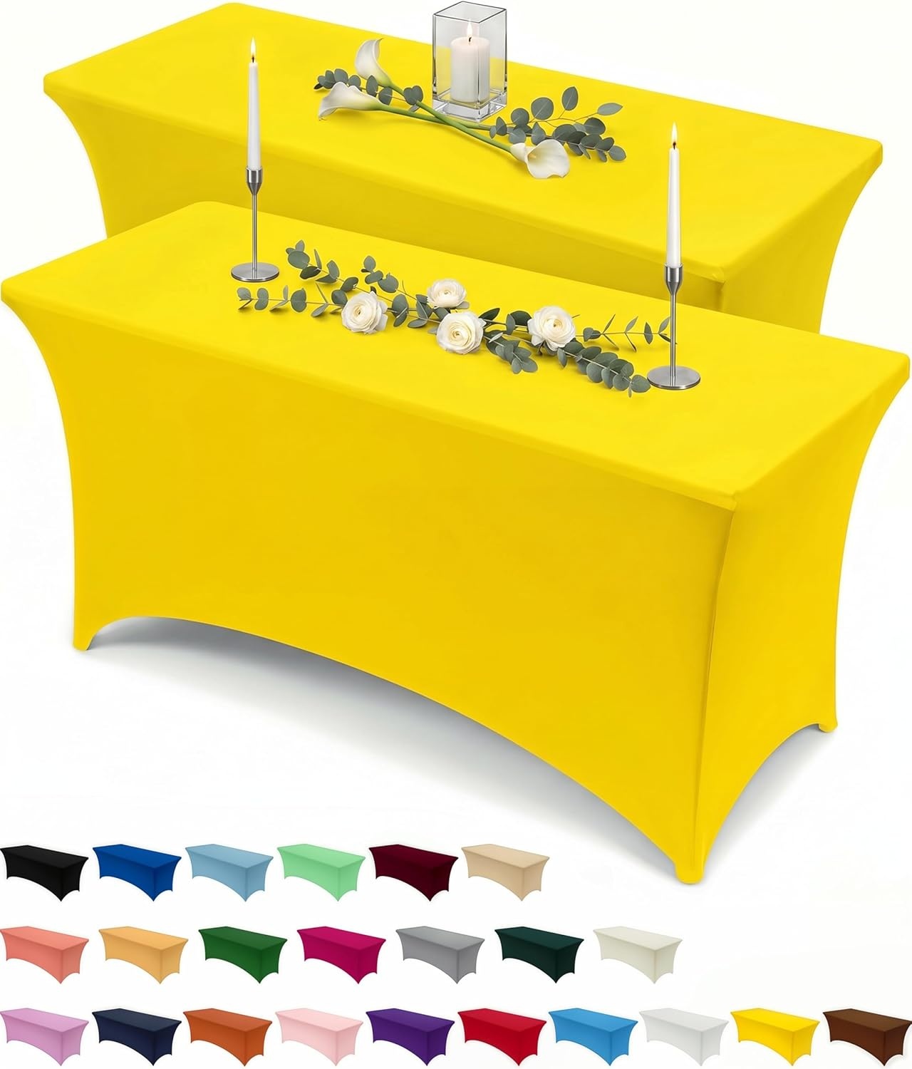 image:imageUtopia Kitchen Spandex Tablecloth 1 Pack 4FT Black Tight Fitted Washable and Wrinkle Resistant Stretch Rectangular Patio Table Cover for Event Wedding Banquet amp Parties 48Lx30Wx30H InchYellow
