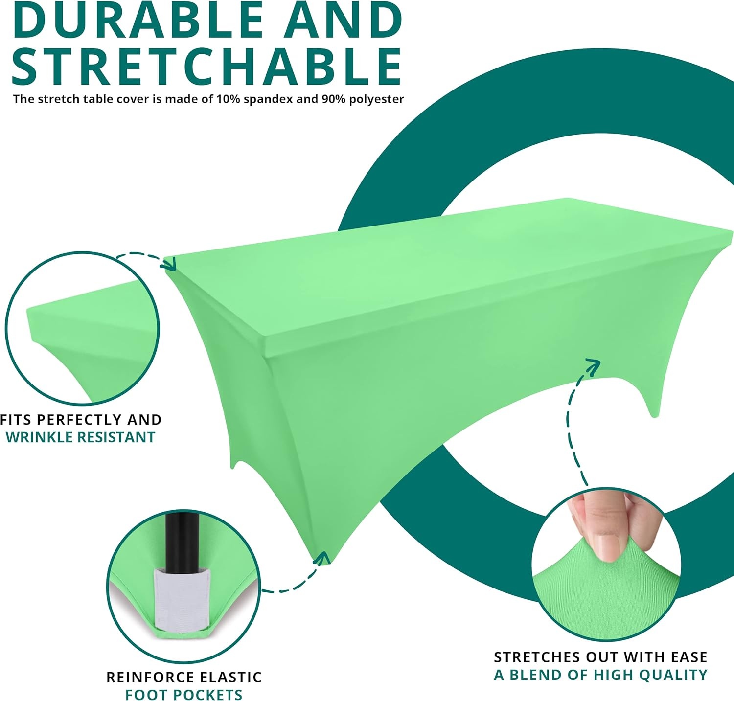 image:imageUtopia Kitchen Spandex Tablecloth 1 Pack 4FT Black Tight Fitted Washable and Wrinkle Resistant Stretch Rectangular Patio Table Cover for Event Wedding Banquet amp Parties 48Lx30Wx30H InchBright Green