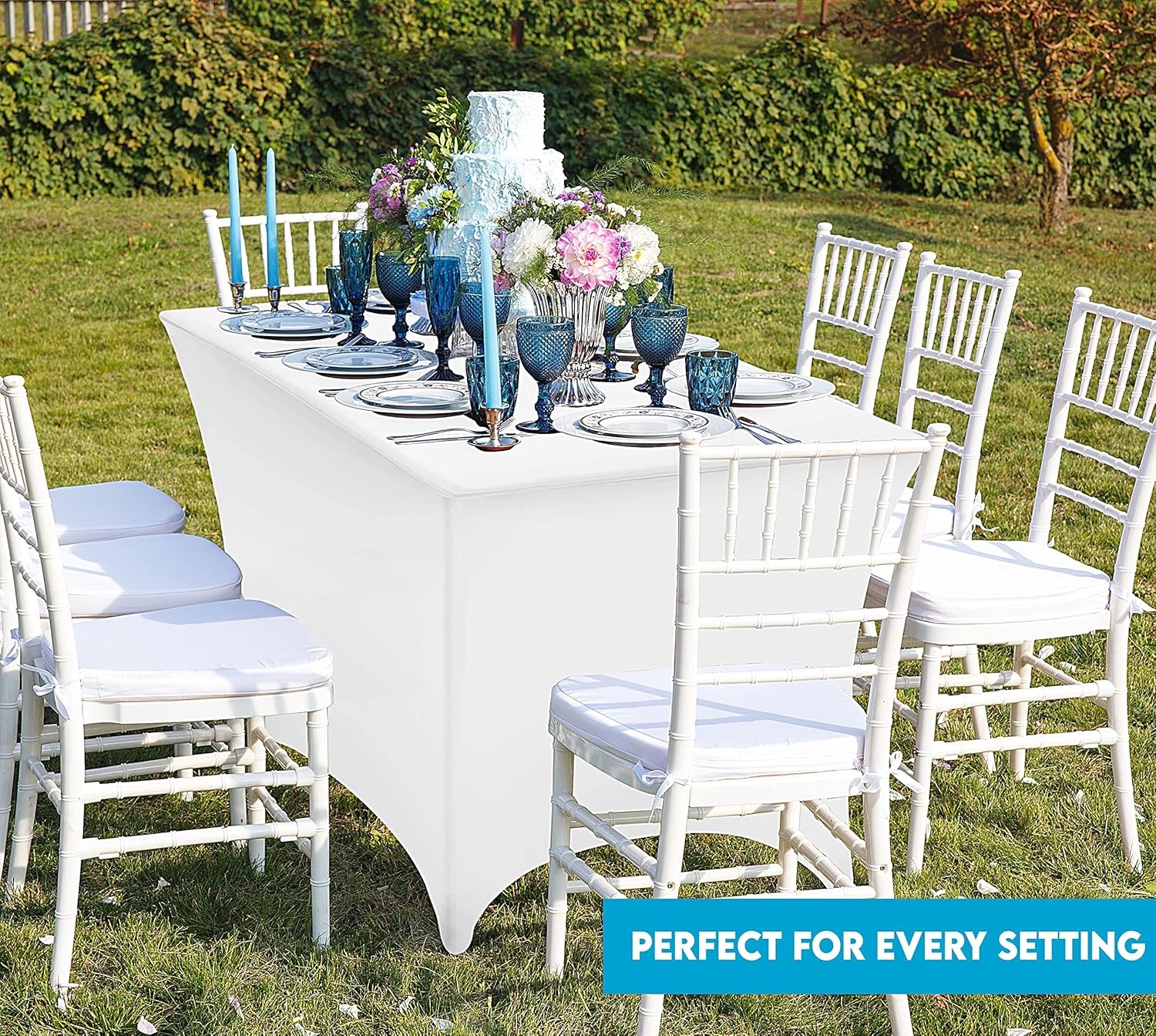 image:imageUtopia Kitchen Spandex Tablecloth 1 Pack 4FT Black Tight Fitted Washable and Wrinkle Resistant Stretch Rectangular Patio Table Cover for Event Wedding Banquet amp Parties 48Lx30Wx30H InchWhite