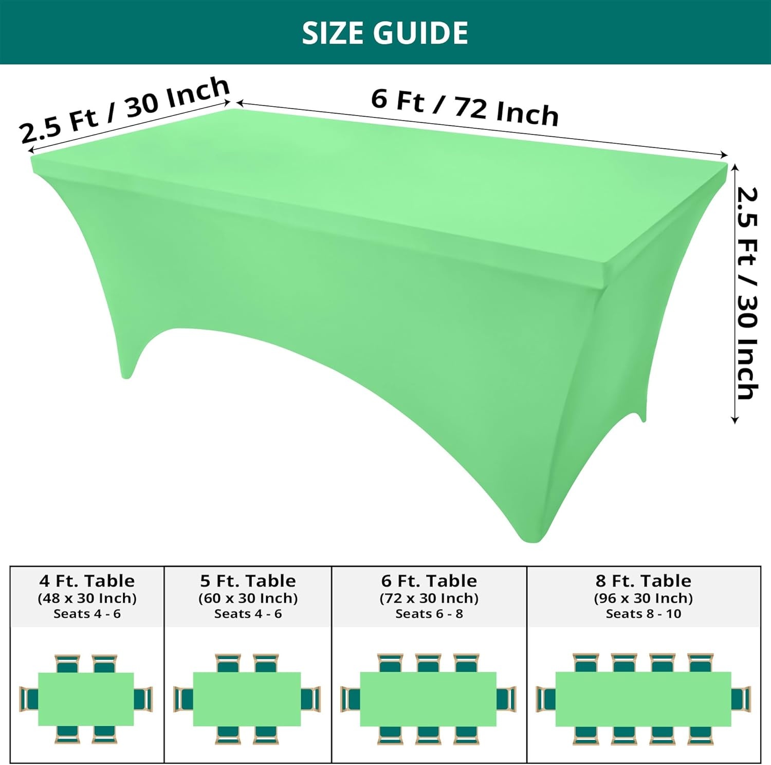 image:imageUtopia Kitchen Spandex Tablecloth 1 Pack 4FT Black Tight Fitted Washable and Wrinkle Resistant Stretch Rectangular Patio Table Cover for Event Wedding Banquet amp Parties 48Lx30Wx30H InchBright Green