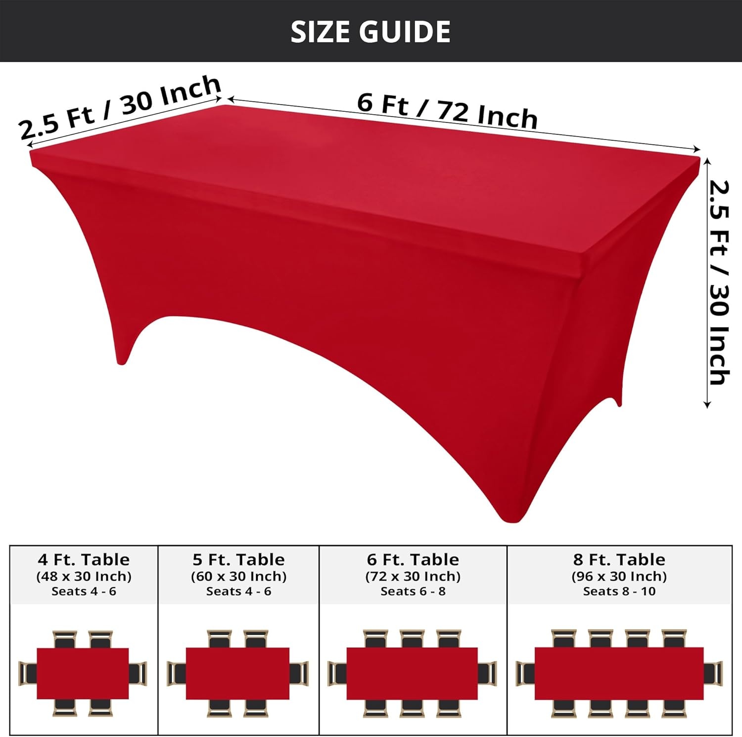 image:imageUtopia Kitchen Spandex Tablecloth 1 Pack 4FT Black Tight Fitted Washable and Wrinkle Resistant Stretch Rectangular Patio Table Cover for Event Wedding Banquet amp Parties 48Lx30Wx30H InchRed