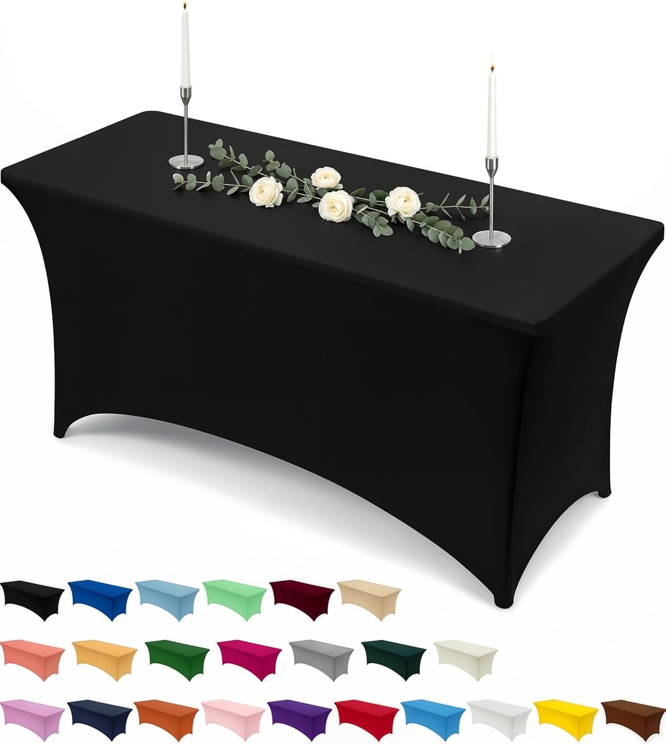 image:imageUtopia Kitchen Spandex Tablecloth 1 Pack 4FT Black Tight Fitted Washable and Wrinkle Resistant Stretch Rectangular Patio Table Cover for Event Wedding Banquet amp Parties 48Lx30Wx30H InchBlack