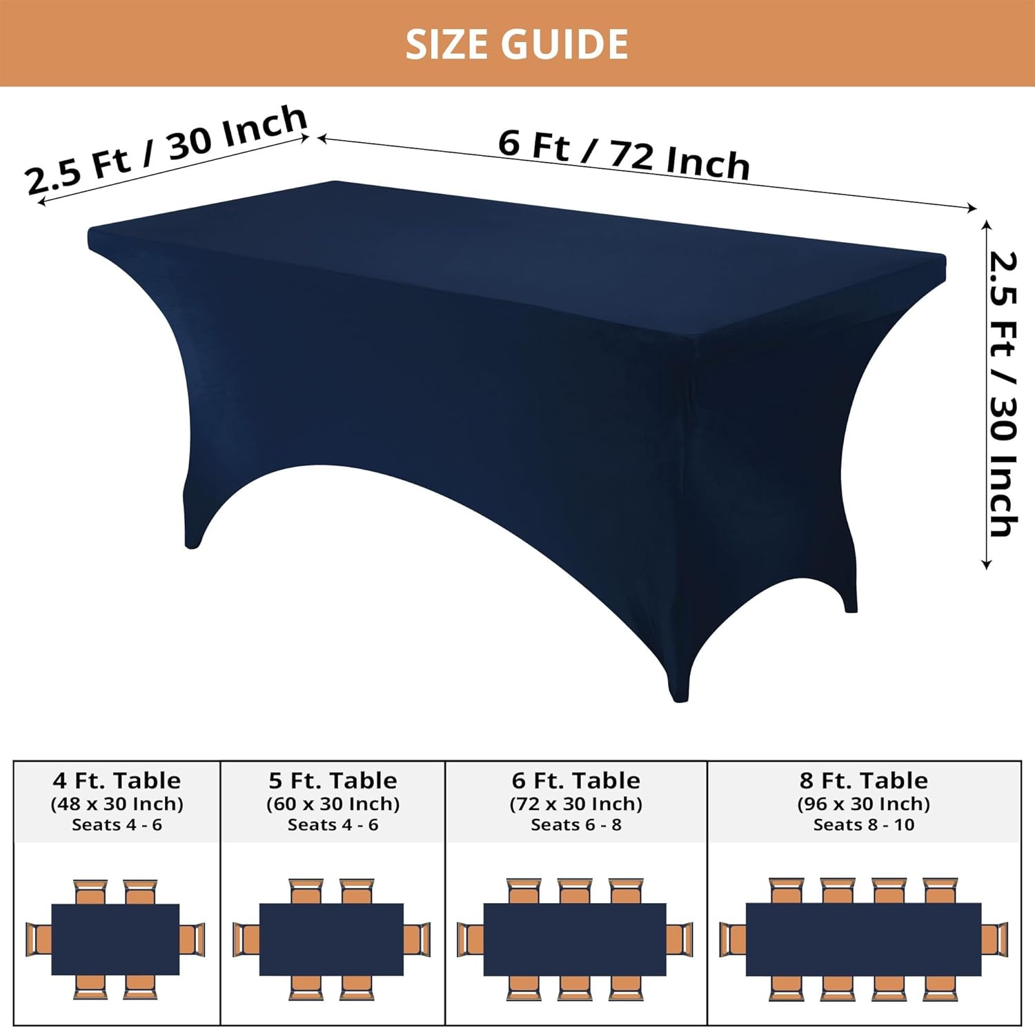 image:imageUtopia Kitchen Spandex Tablecloth 1 Pack 4FT Black Tight Fitted Washable and Wrinkle Resistant Stretch Rectangular Patio Table Cover for Event Wedding Banquet amp Parties 48Lx30Wx30H InchNavy Blue