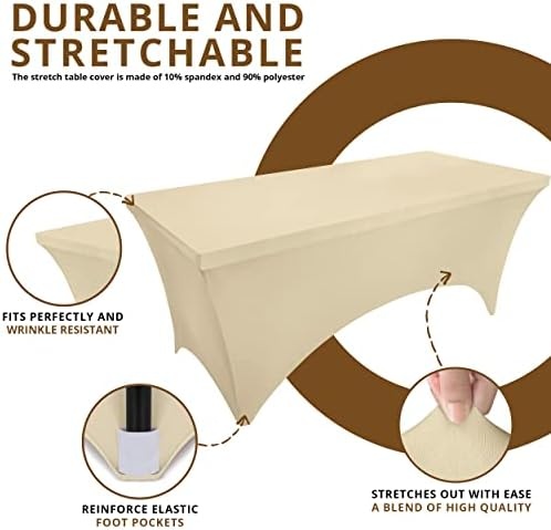 image:imageUtopia Kitchen Spandex Tablecloth 1 Pack 4FT Black Tight Fitted Washable and Wrinkle Resistant Stretch Rectangular Patio Table Cover for Event Wedding Banquet amp Parties 48Lx30Wx30H InchChampagne
