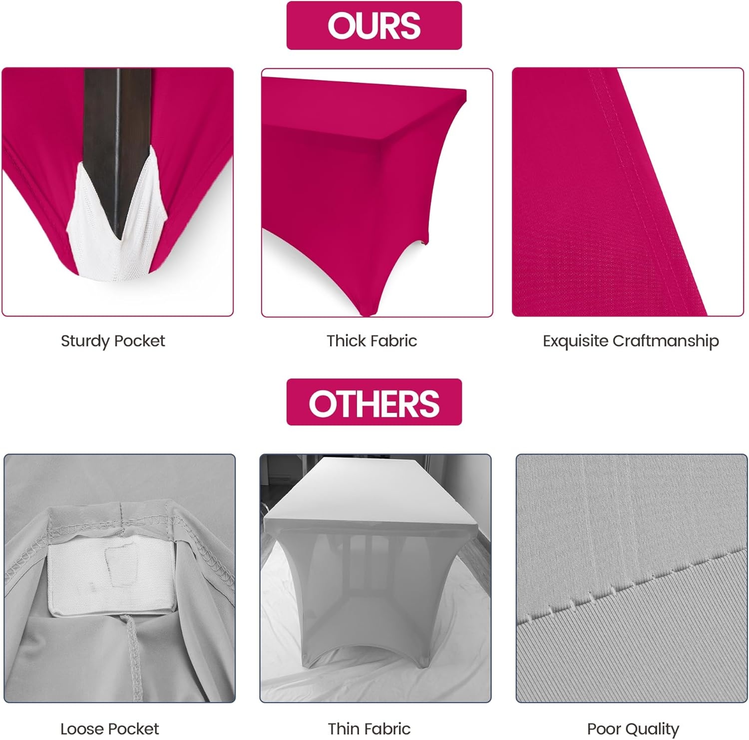 image:imageUtopia Kitchen Spandex Tablecloth 1 Pack 4FT Black Tight Fitted Washable and Wrinkle Resistant Stretch Rectangular Patio Table Cover for Event Wedding Banquet amp Parties 48Lx30Wx30H InchFuchsia