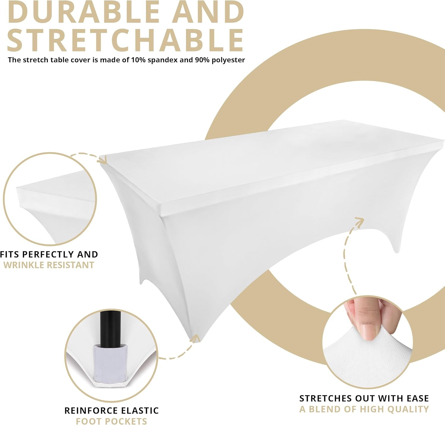 image:imageUtopia Kitchen Spandex Tablecloth 1 Pack 4FT Black Tight Fitted Washable and Wrinkle Resistant Stretch Rectangular Patio Table Cover for Event Wedding Banquet amp Parties 48Lx30Wx30H InchWhite