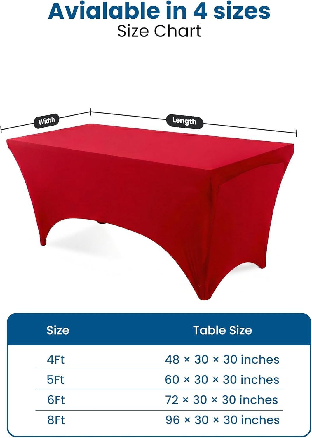 image:imageUtopia Kitchen Spandex Tablecloth 1 Pack 4FT Black Tight Fitted Washable and Wrinkle Resistant Stretch Rectangular Patio Table Cover for Event Wedding Banquet amp Parties 48Lx30Wx30H InchRed