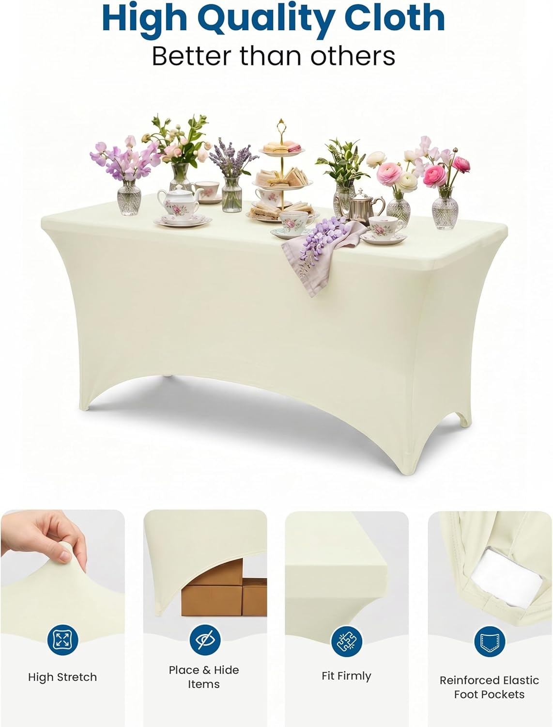 image:imageUtopia Kitchen Spandex Tablecloth 1 Pack 4FT Black Tight Fitted Washable and Wrinkle Resistant Stretch Rectangular Patio Table Cover for Event Wedding Banquet amp Parties 48Lx30Wx30H InchIvory