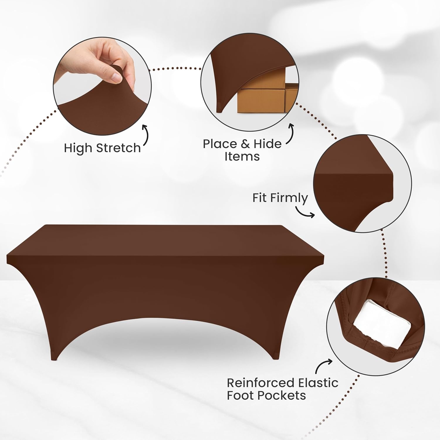 image:imageUtopia Kitchen Spandex Tablecloth 1 Pack 4FT Black Tight Fitted Washable and Wrinkle Resistant Stretch Rectangular Patio Table Cover for Event Wedding Banquet amp Parties 48Lx30Wx30H InchCoffee