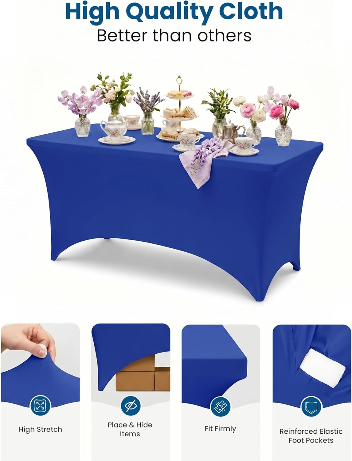 image:imageUtopia Kitchen Spandex Tablecloth 1 Pack 4FT Black Tight Fitted Washable and Wrinkle Resistant Stretch Rectangular Patio Table Cover for Event Wedding Banquet amp Parties 48Lx30Wx30H InchRoyal Blue