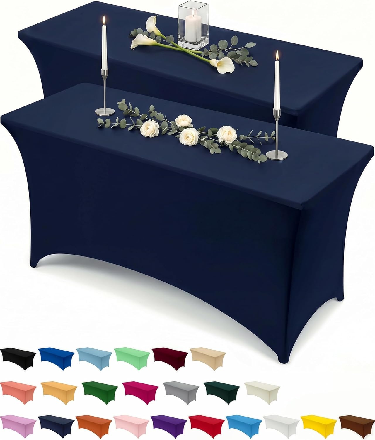 image:imageUtopia Kitchen Spandex Tablecloth 1 Pack 4FT Black Tight Fitted Washable and Wrinkle Resistant Stretch Rectangular Patio Table Cover for Event Wedding Banquet amp Parties 48Lx30Wx30H InchNavy Blue