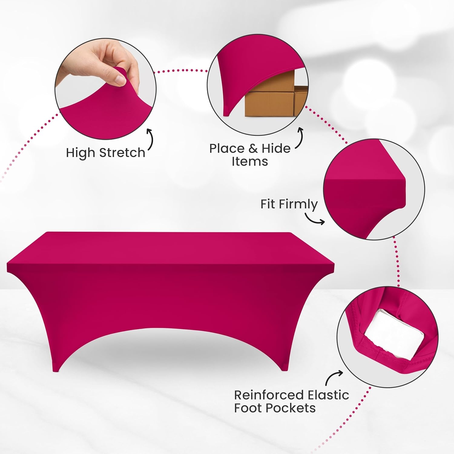 image:imageUtopia Kitchen Spandex Tablecloth 1 Pack 4FT Black Tight Fitted Washable and Wrinkle Resistant Stretch Rectangular Patio Table Cover for Event Wedding Banquet amp Parties 48Lx30Wx30H InchFuchsia
