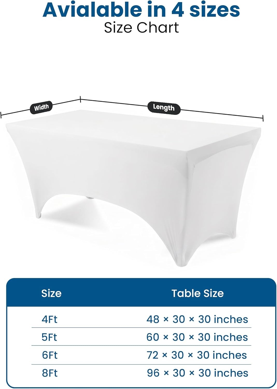 image:imageUtopia Kitchen Spandex Tablecloth 1 Pack 4FT Black Tight Fitted Washable and Wrinkle Resistant Stretch Rectangular Patio Table Cover for Event Wedding Banquet amp Parties 48Lx30Wx30H InchWhite