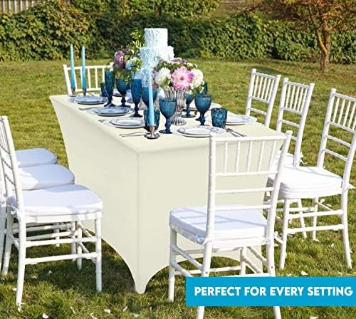 image:imageUtopia Kitchen Spandex Tablecloth 1 Pack 4FT Black Tight Fitted Washable and Wrinkle Resistant Stretch Rectangular Patio Table Cover for Event Wedding Banquet amp Parties 48Lx30Wx30H InchIvory