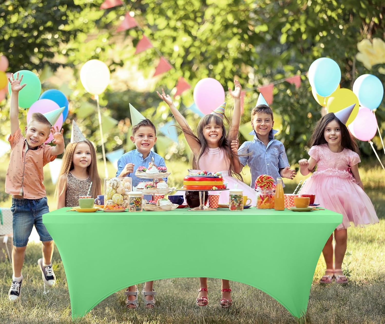 image:imageUtopia Kitchen Spandex Tablecloth 1 Pack 4FT Black Tight Fitted Washable and Wrinkle Resistant Stretch Rectangular Patio Table Cover for Event Wedding Banquet amp Parties 48Lx30Wx30H InchBright Green