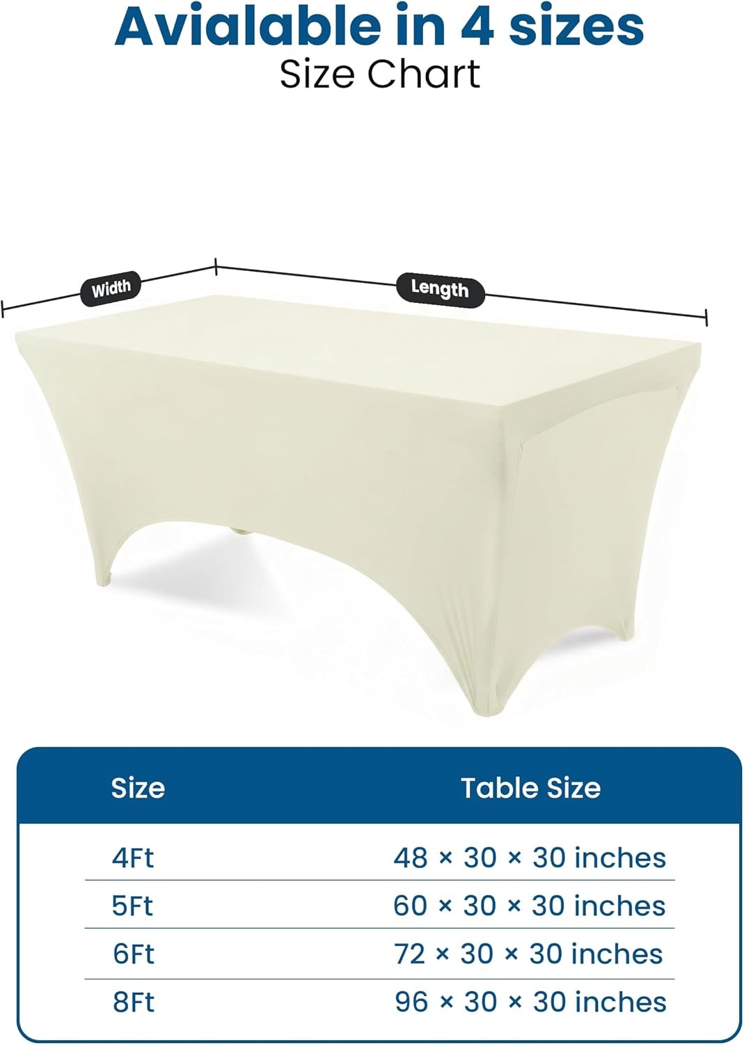 image:imageUtopia Kitchen Spandex Tablecloth 1 Pack 4FT Black Tight Fitted Washable and Wrinkle Resistant Stretch Rectangular Patio Table Cover for Event Wedding Banquet amp Parties 48Lx30Wx30H InchIvory