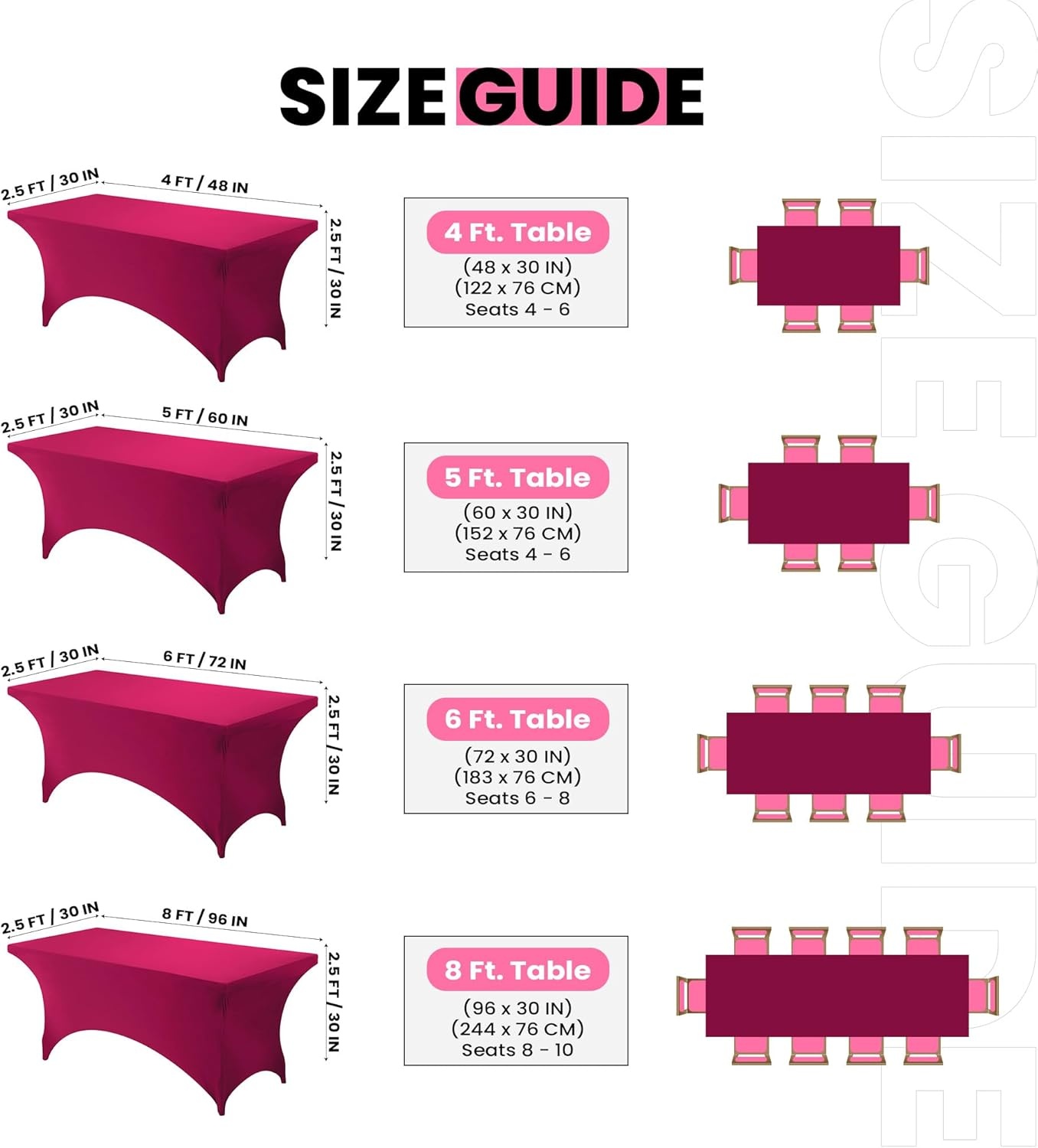 image:imageUtopia Kitchen Spandex Tablecloth 1 Pack 4FT Black Tight Fitted Washable and Wrinkle Resistant Stretch Rectangular Patio Table Cover for Event Wedding Banquet amp Parties 48Lx30Wx30H InchFuchsia