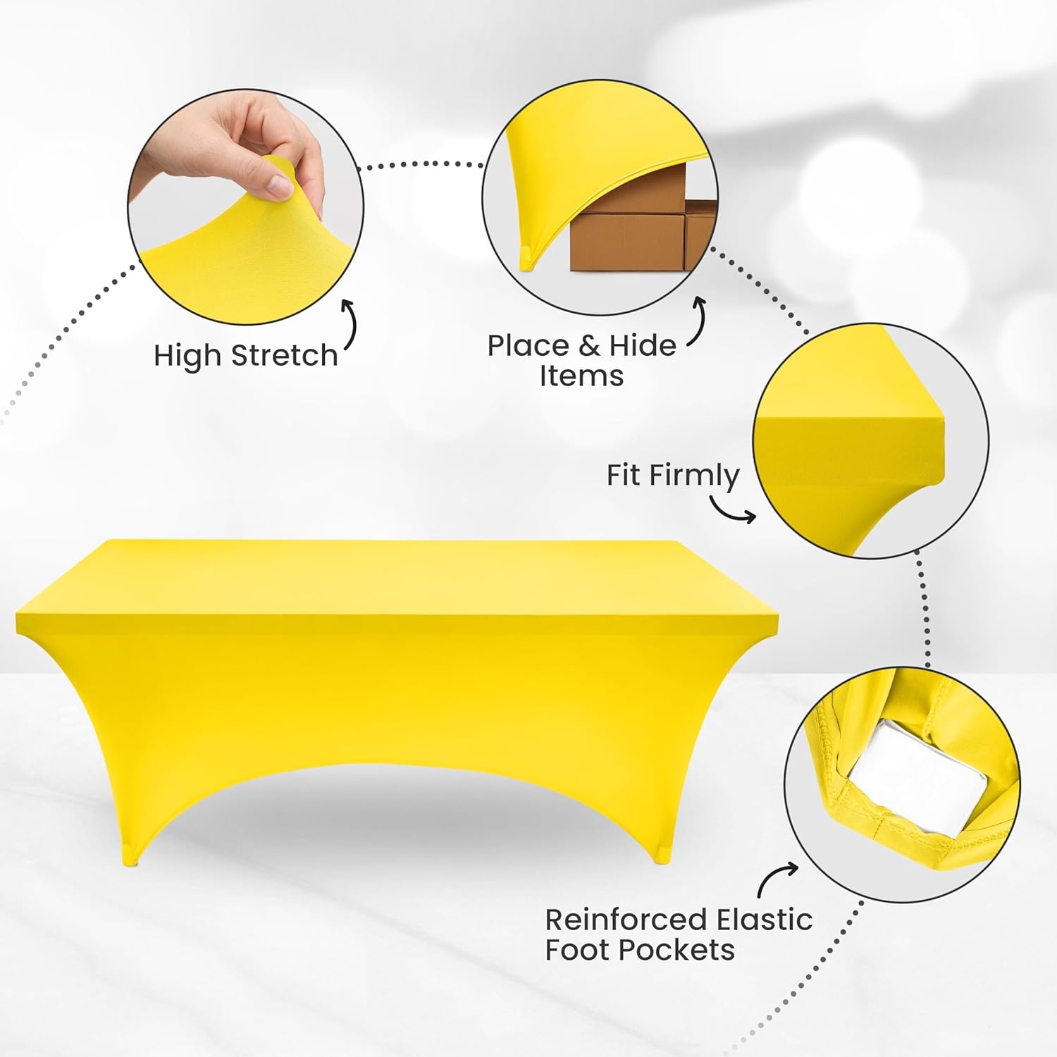 image:imageUtopia Kitchen Spandex Tablecloth 1 Pack 4FT Black Tight Fitted Washable and Wrinkle Resistant Stretch Rectangular Patio Table Cover for Event Wedding Banquet amp Parties 48Lx30Wx30H InchYellow