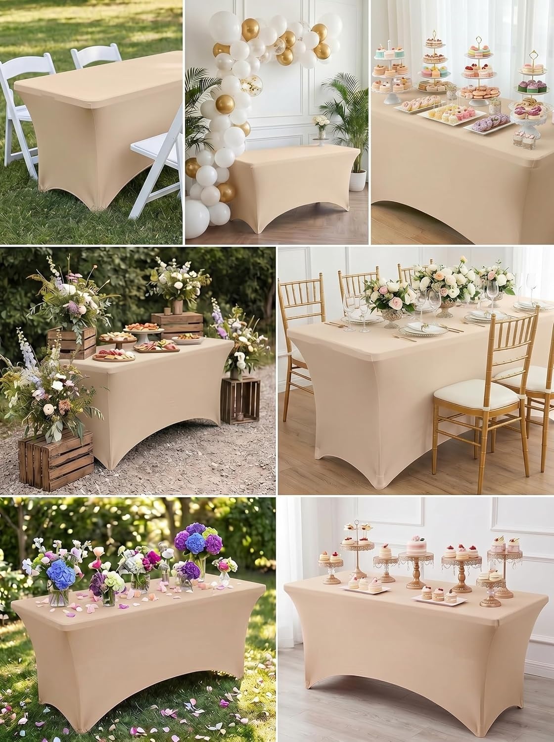 image:imageUtopia Kitchen Spandex Tablecloth 1 Pack 4FT Black Tight Fitted Washable and Wrinkle Resistant Stretch Rectangular Patio Table Cover for Event Wedding Banquet amp Parties 48Lx30Wx30H InchChampagne