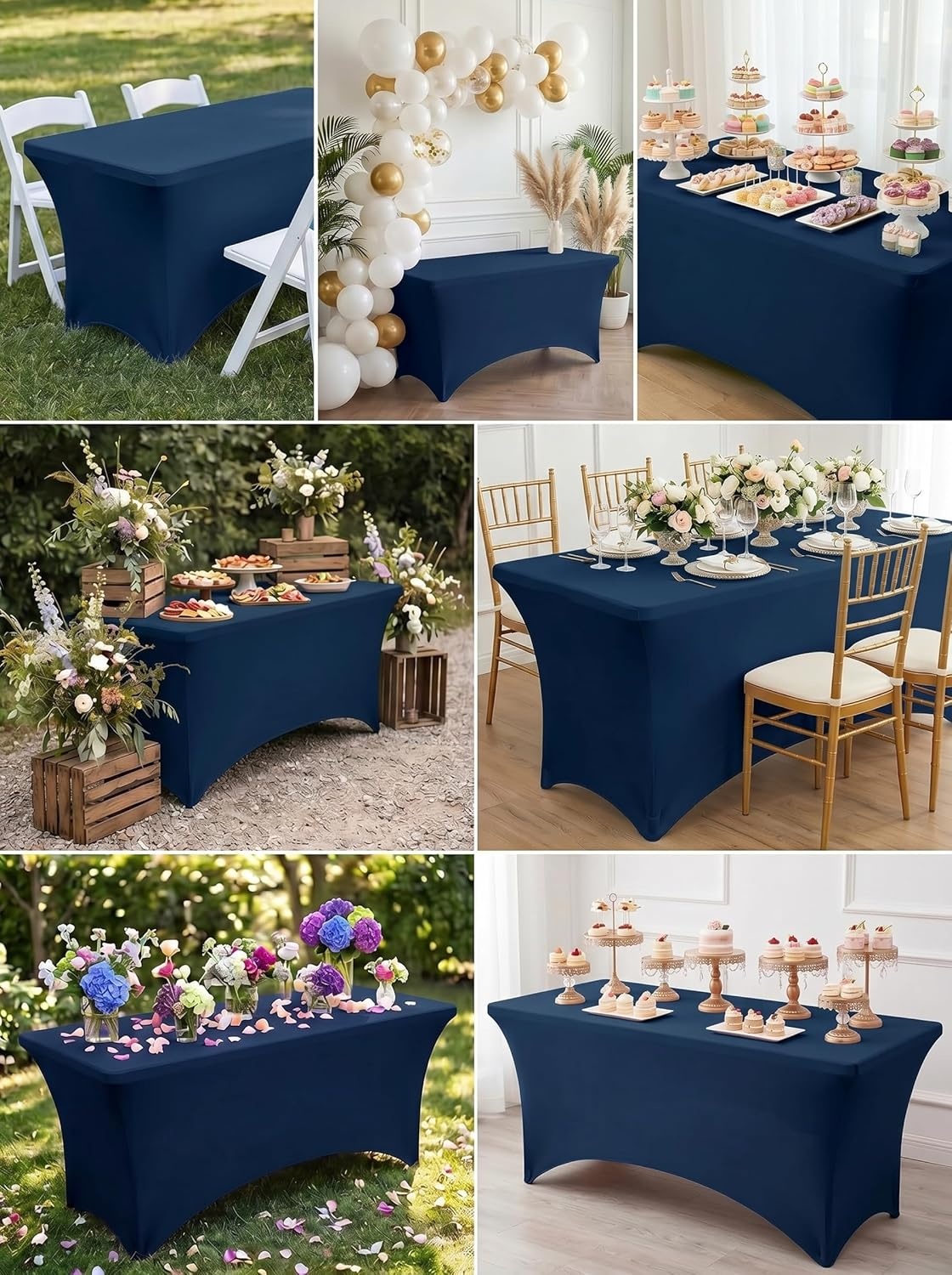 image:imageUtopia Kitchen Spandex Tablecloth 1 Pack 4FT Black Tight Fitted Washable and Wrinkle Resistant Stretch Rectangular Patio Table Cover for Event Wedding Banquet amp Parties 48Lx30Wx30H InchNavy Blue
