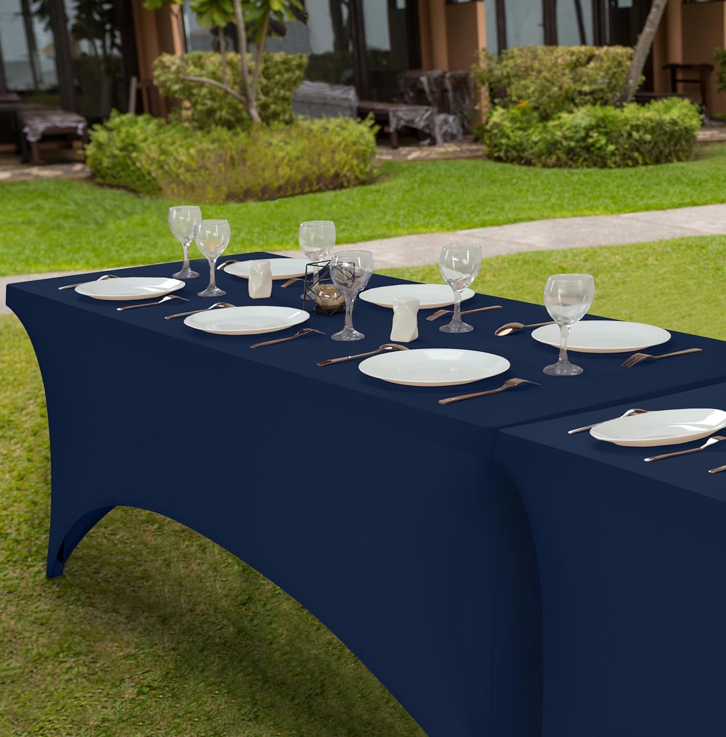 image:imageUtopia Kitchen Spandex Tablecloth 1 Pack 4FT Black Tight Fitted Washable and Wrinkle Resistant Stretch Rectangular Patio Table Cover for Event Wedding Banquet amp Parties 48Lx30Wx30H InchNavy Blue