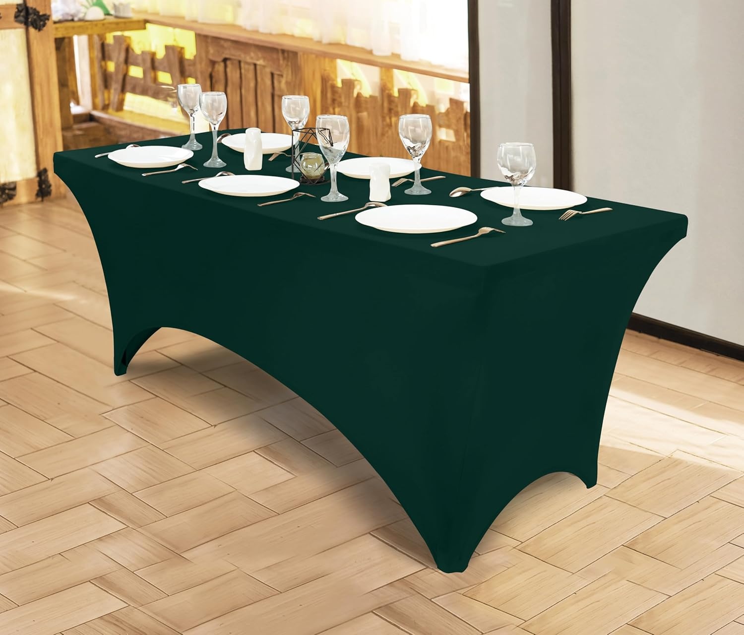 image:imageUtopia Kitchen Spandex Tablecloth 1 Pack 4FT Black Tight Fitted Washable and Wrinkle Resistant Stretch Rectangular Patio Table Cover for Event Wedding Banquet amp Parties 48Lx30Wx30H InchHunter Green