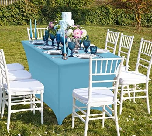 image:imageUtopia Kitchen Spandex Tablecloth 1 Pack 4FT Black Tight Fitted Washable and Wrinkle Resistant Stretch Rectangular Patio Table Cover for Event Wedding Banquet amp Parties 48Lx30Wx30H InchBlue Mist