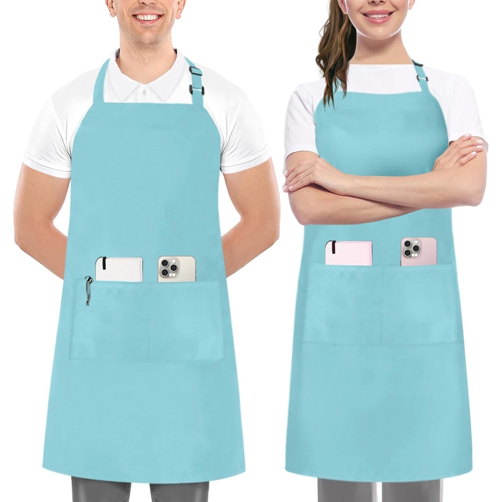 image:imageUtopia Kitchen 2 Pack Bib Apron Adjustable with 2 Pockets Water and Oil Resistant Cooking Kitchen Chef Apron for Women MenAqua