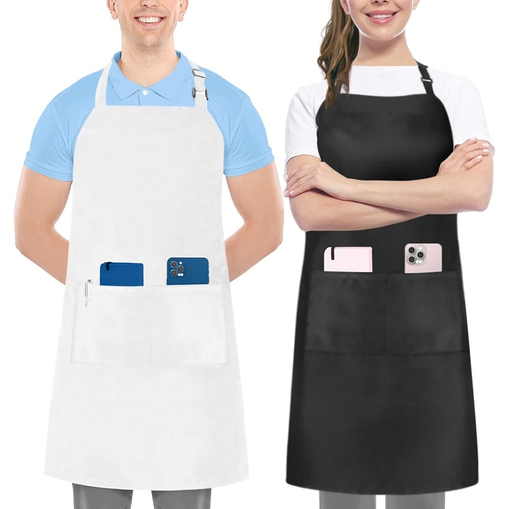 image:imageUtopia Kitchen 2 Pack Bib Apron Adjustable with 2 Pockets Water and Oil Resistant Cooking Kitchen Chef Apron for Women MenBlack White