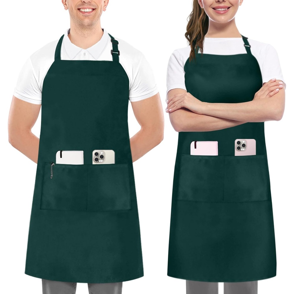 image:imageUtopia Kitchen 2 Pack Bib Apron Adjustable with 2 Pockets Water and Oil Resistant Cooking Kitchen Chef Apron for Women MenGreen