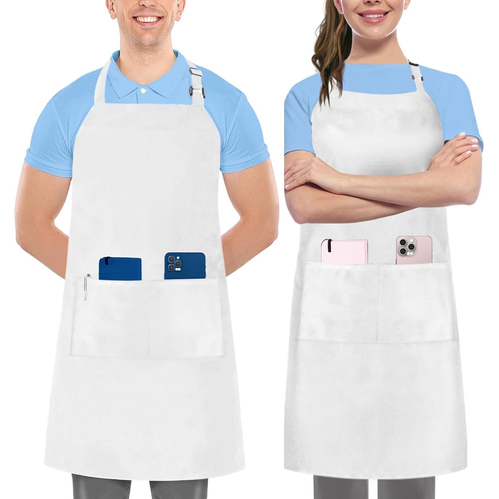image:imageUtopia Kitchen 2 Pack Bib Apron Adjustable with 2 Pockets Water and Oil Resistant Cooking Kitchen Chef Apron for Women MenWhite