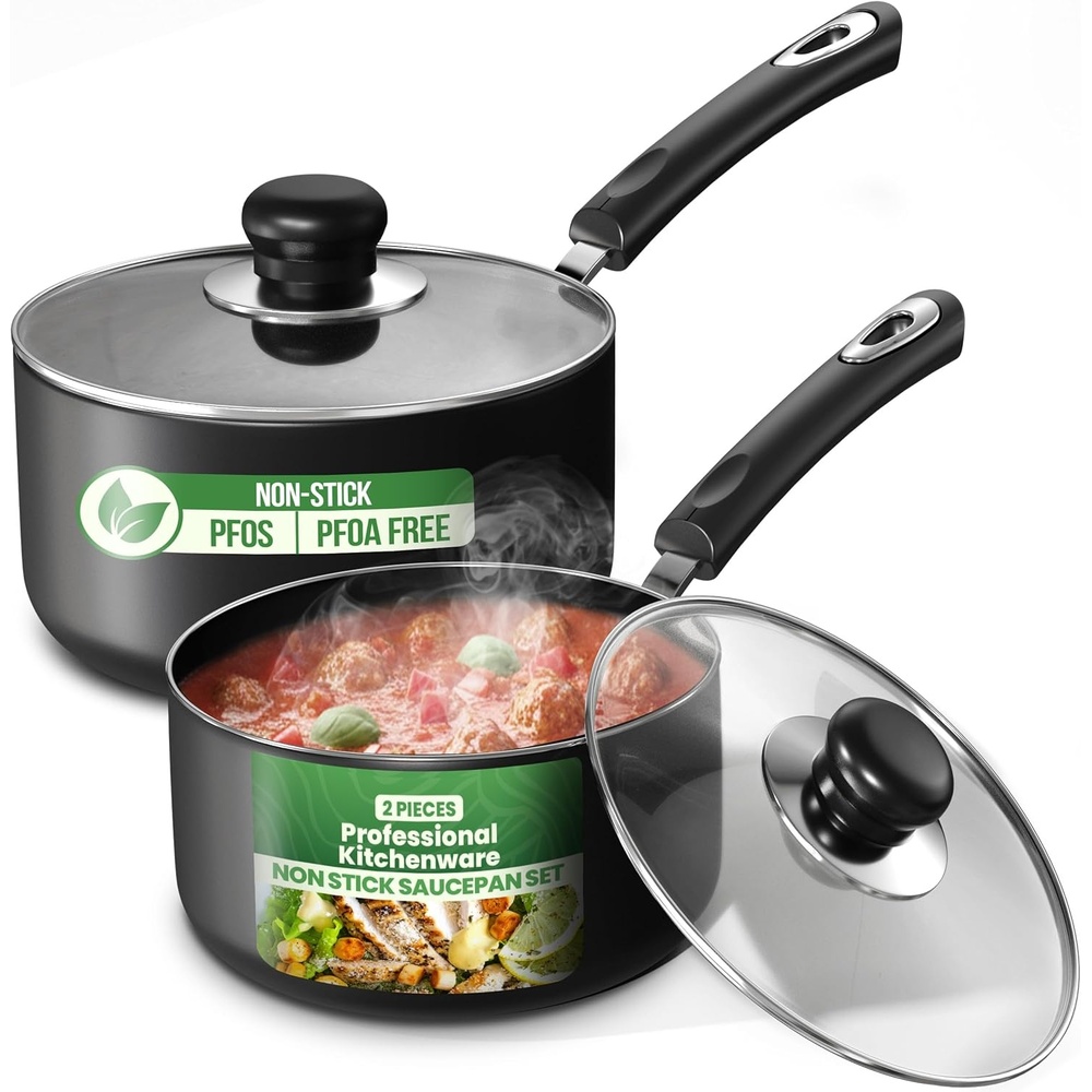 image:imageUtopia Kitchen Nonstick Saucepan Set Cooking Pots with Lids 1 Quart and 2 Quarts Multipurpose Kitchen Small Pots for Cooking Nonstick With Lids 1 qt amp 2 qt Set Grey amp BlackGreyBlack
