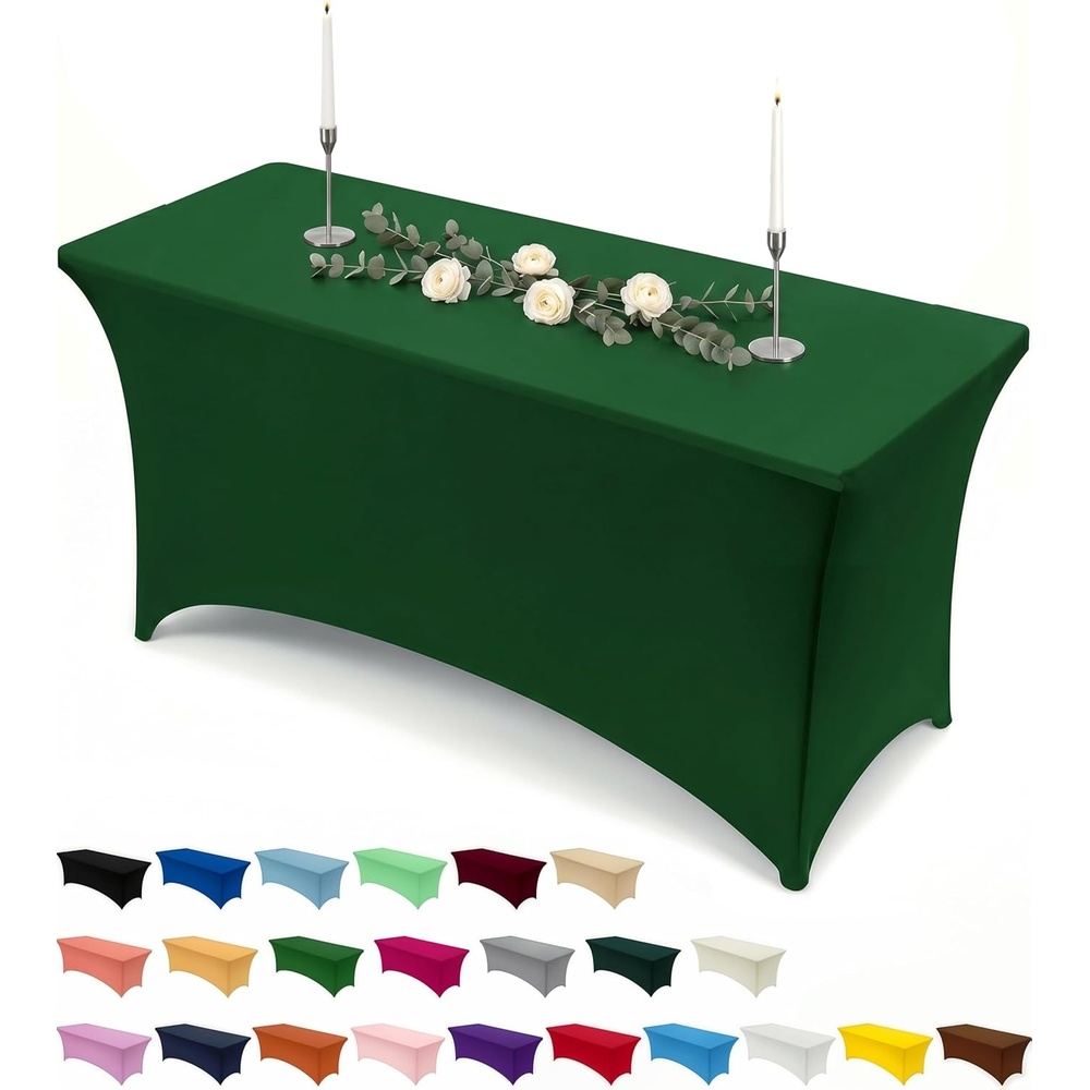 image:imageUtopia Kitchen Spandex Tablecloth 1 Pack 4FT Black Tight Fitted Washable and Wrinkle Resistant Stretch Rectangular Patio Table Cover for Event Wedding Banquet amp Parties 48Lx30Wx30H InchEmerald Green