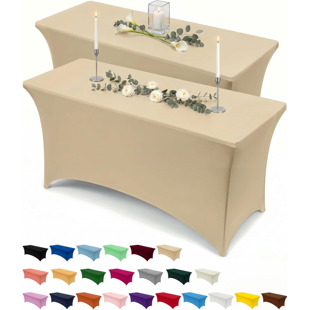 image:imageUtopia Kitchen Spandex Tablecloth 1 Pack 4FT Black Tight Fitted Washable and Wrinkle Resistant Stretch Rectangular Patio Table Cover for Event Wedding Banquet amp Parties 48Lx30Wx30H InchChampagne