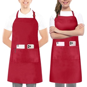 image:imageUtopia Kitchen 2 Pack Bib Apron Adjustable with 2 Pockets Water and Oil Resistant Cooking Kitchen Chef Apron for Women MenRed