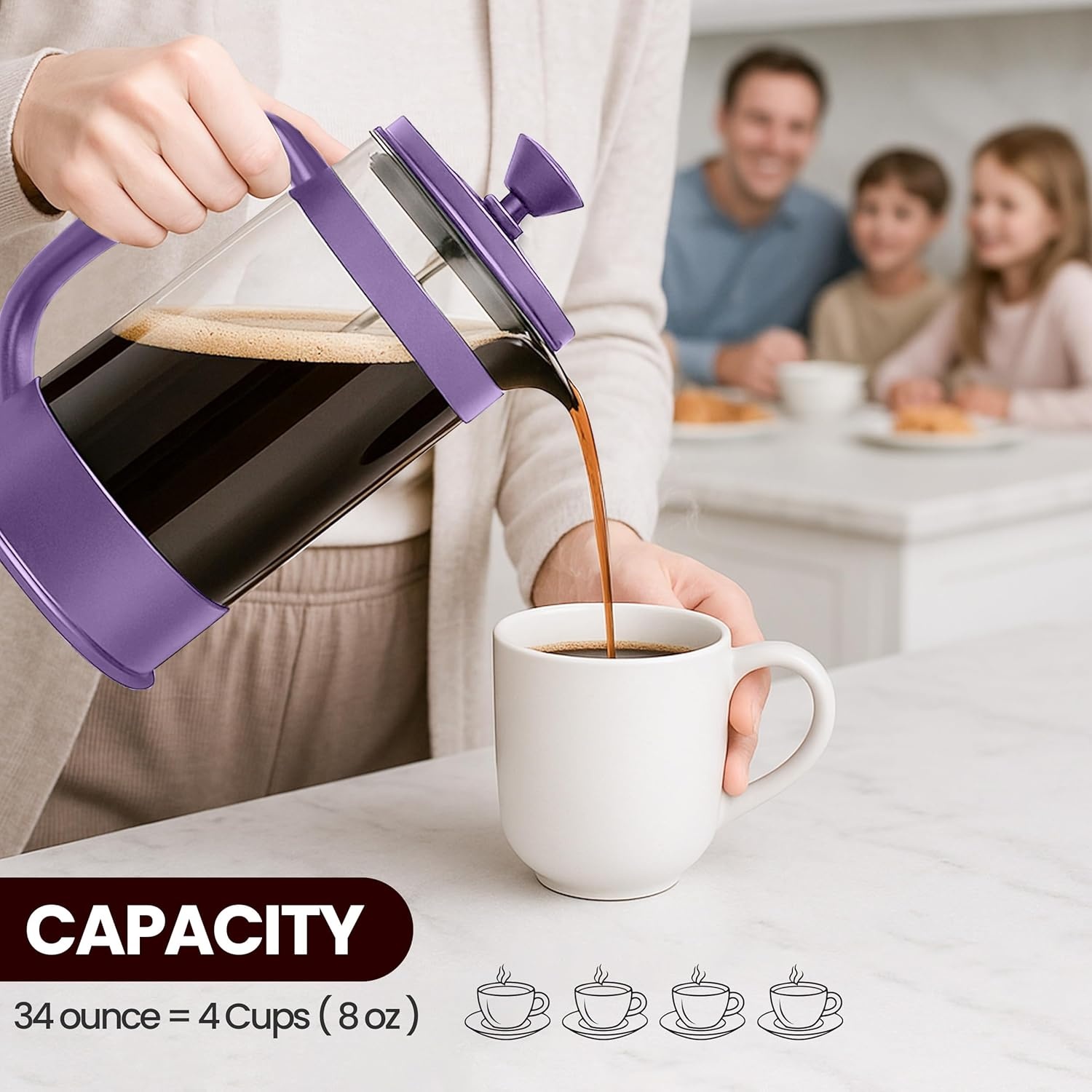 image:imageUtopia Kitchen French Press Espresso and Tea Maker with Triple Filters Stainless Steel Plunger and Heat Resistant Borosilicate Glass Aqua 34oz Pack of 1Plum