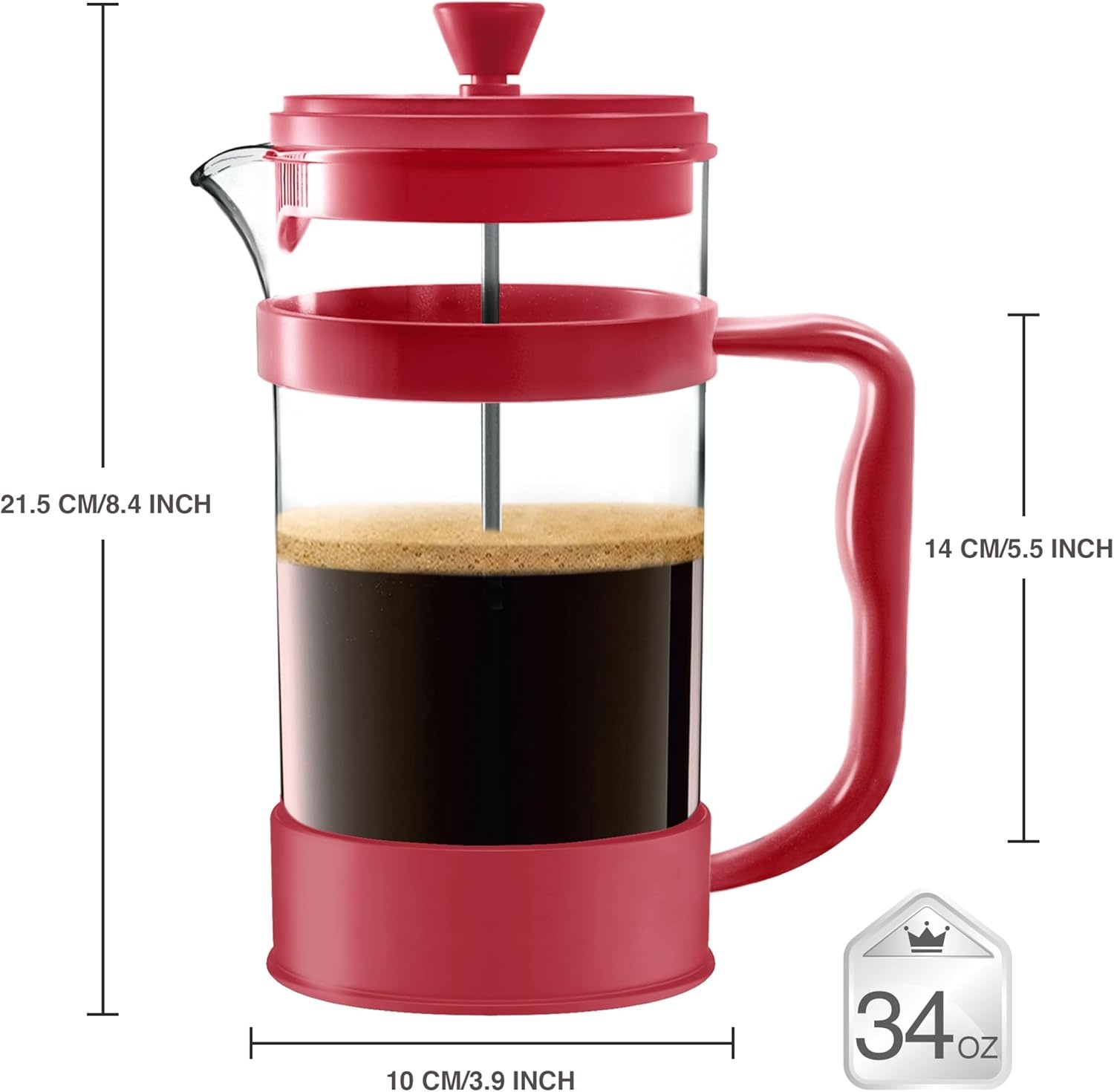 image:imageUtopia Kitchen French Press Espresso and Tea Maker with Triple Filters Stainless Steel Plunger and Heat Resistant Borosilicate Glass Aqua 34oz Pack of 1Red