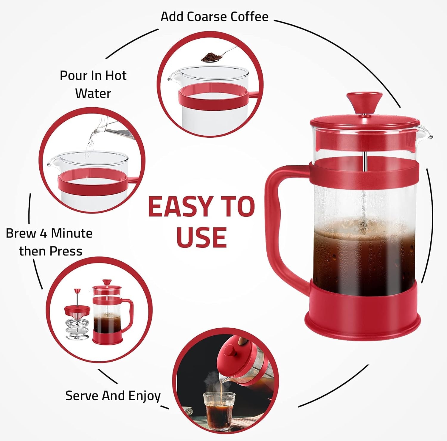 image:imageUtopia Kitchen French Press Espresso and Tea Maker with Triple Filters Stainless Steel Plunger and Heat Resistant Borosilicate Glass Aqua 34oz Pack of 1Red