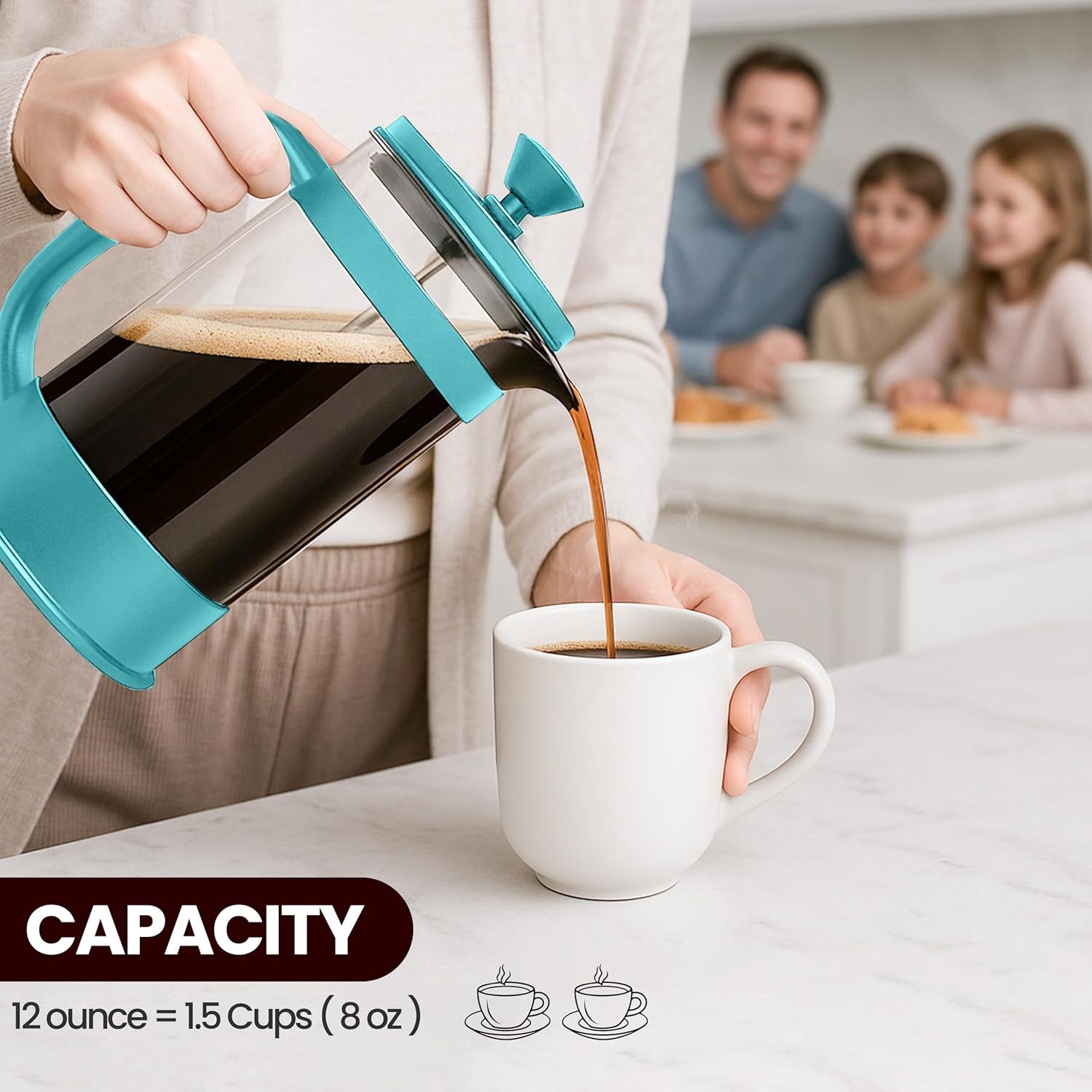 image:imageUtopia Kitchen French Press Espresso and Tea Maker with Triple Filters Stainless Steel Plunger and Heat Resistant Borosilicate Glass Aqua 34oz Pack of 1Aqua