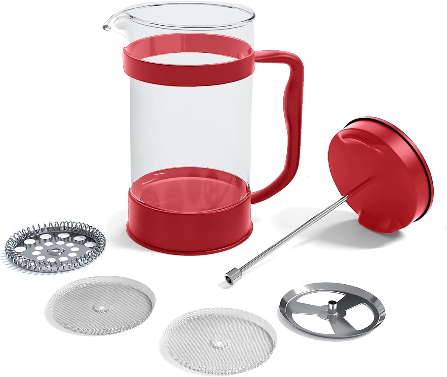 image:imageUtopia Kitchen French Press Espresso and Tea Maker with Triple Filters Stainless Steel Plunger and Heat Resistant Borosilicate Glass Aqua 34oz Pack of 1Red