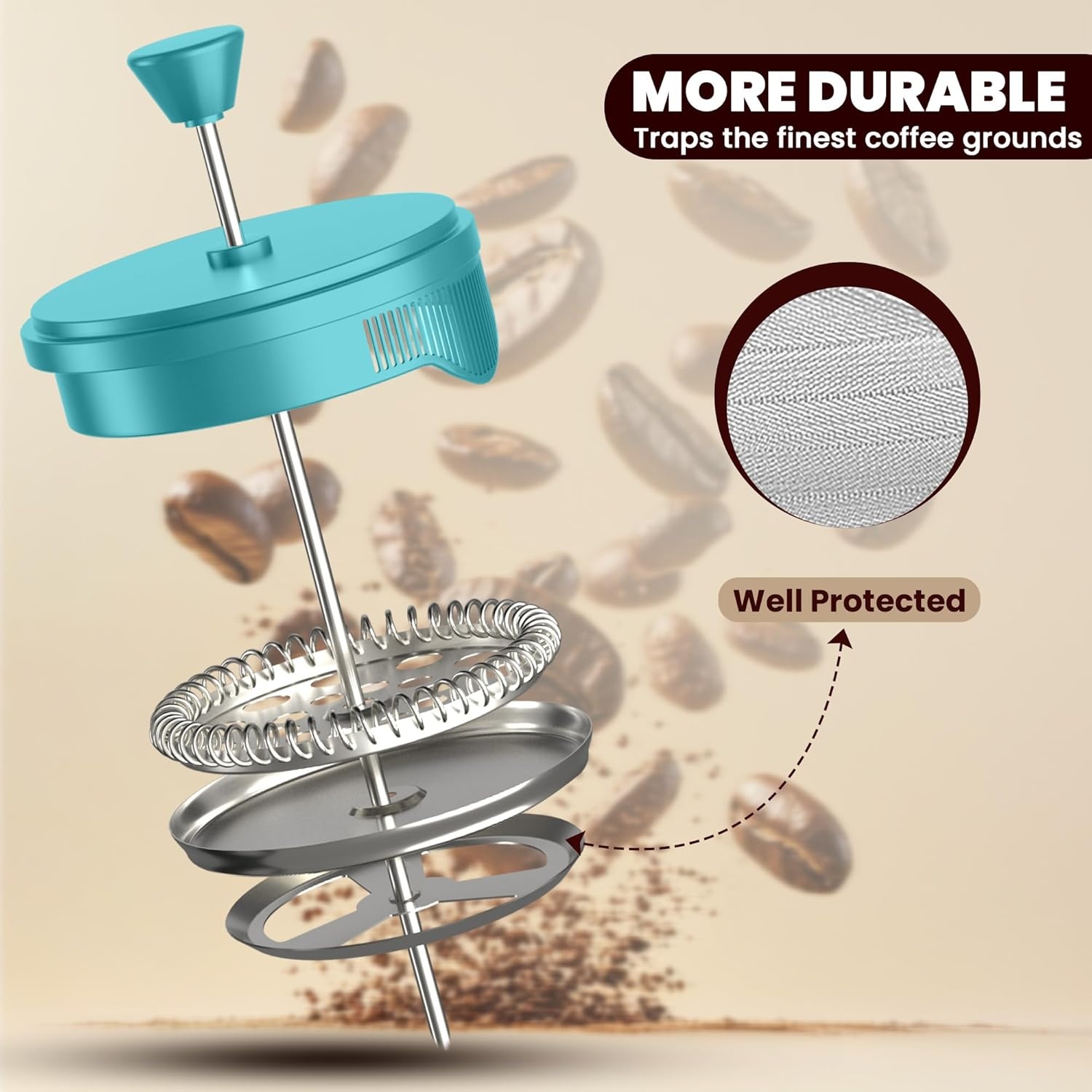 image:imageUtopia Kitchen French Press Espresso and Tea Maker with Triple Filters Stainless Steel Plunger and Heat Resistant Borosilicate Glass Aqua 34oz Pack of 1Aqua
