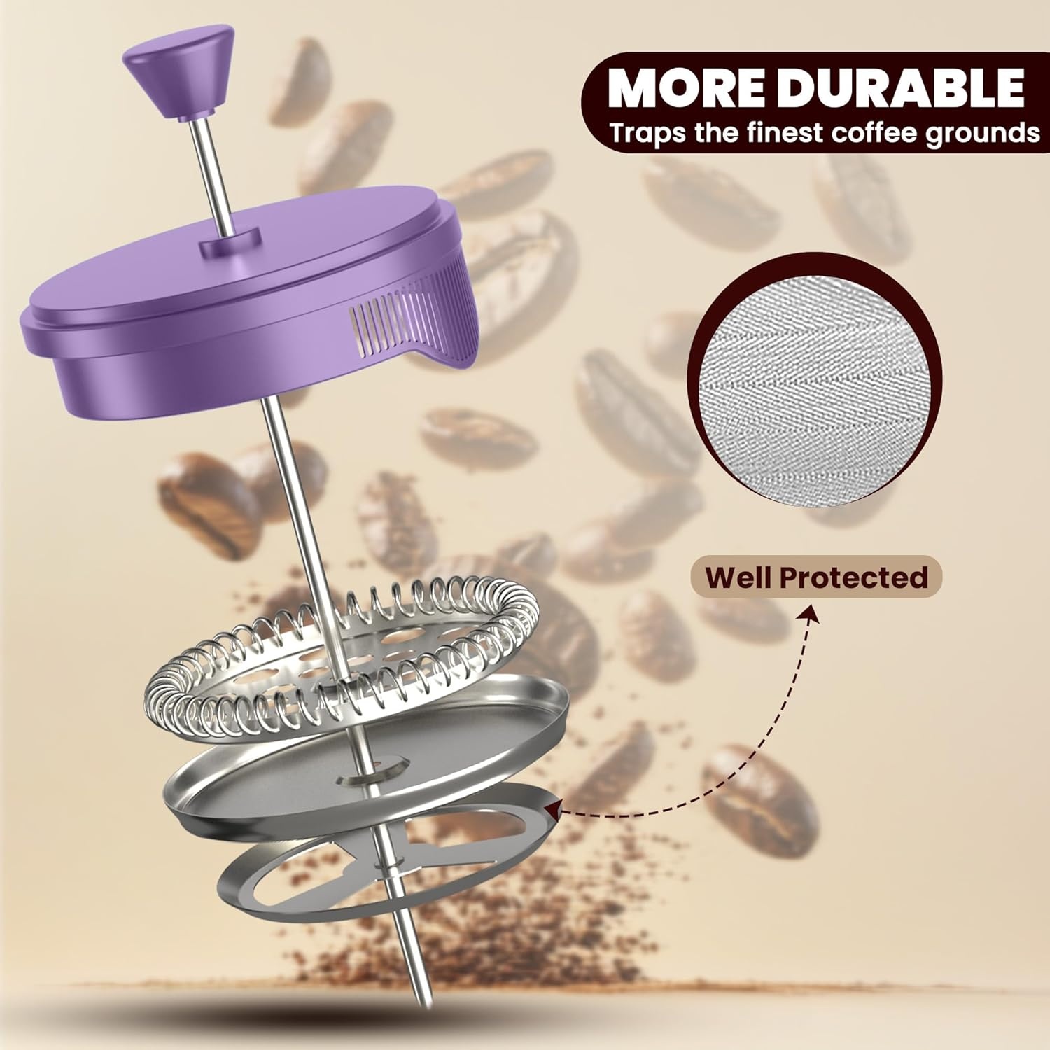 image:imageUtopia Kitchen French Press Espresso and Tea Maker with Triple Filters Stainless Steel Plunger and Heat Resistant Borosilicate Glass Aqua 34oz Pack of 1Plum