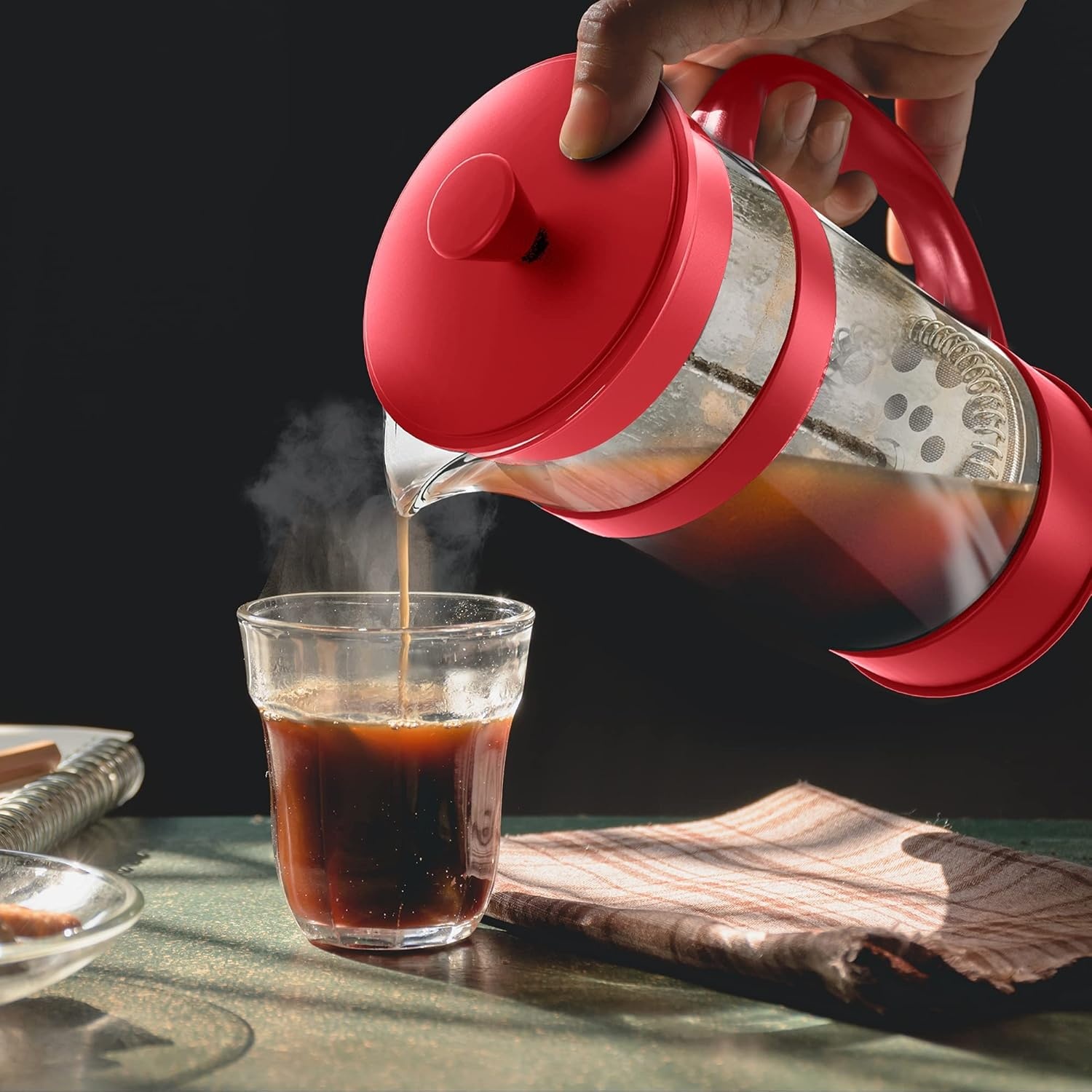 image:imageUtopia Kitchen French Press Espresso and Tea Maker with Triple Filters Stainless Steel Plunger and Heat Resistant Borosilicate Glass Aqua 34oz Pack of 1Red