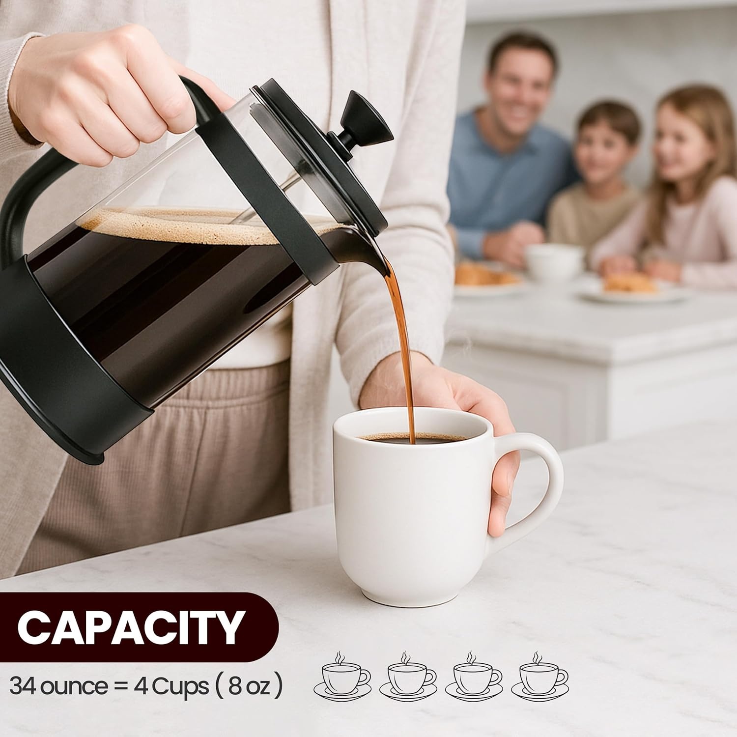 image:imageUtopia Kitchen French Press Espresso and Tea Maker with Triple Filters Stainless Steel Plunger and Heat Resistant Borosilicate Glass Aqua 34oz Pack of 1Black