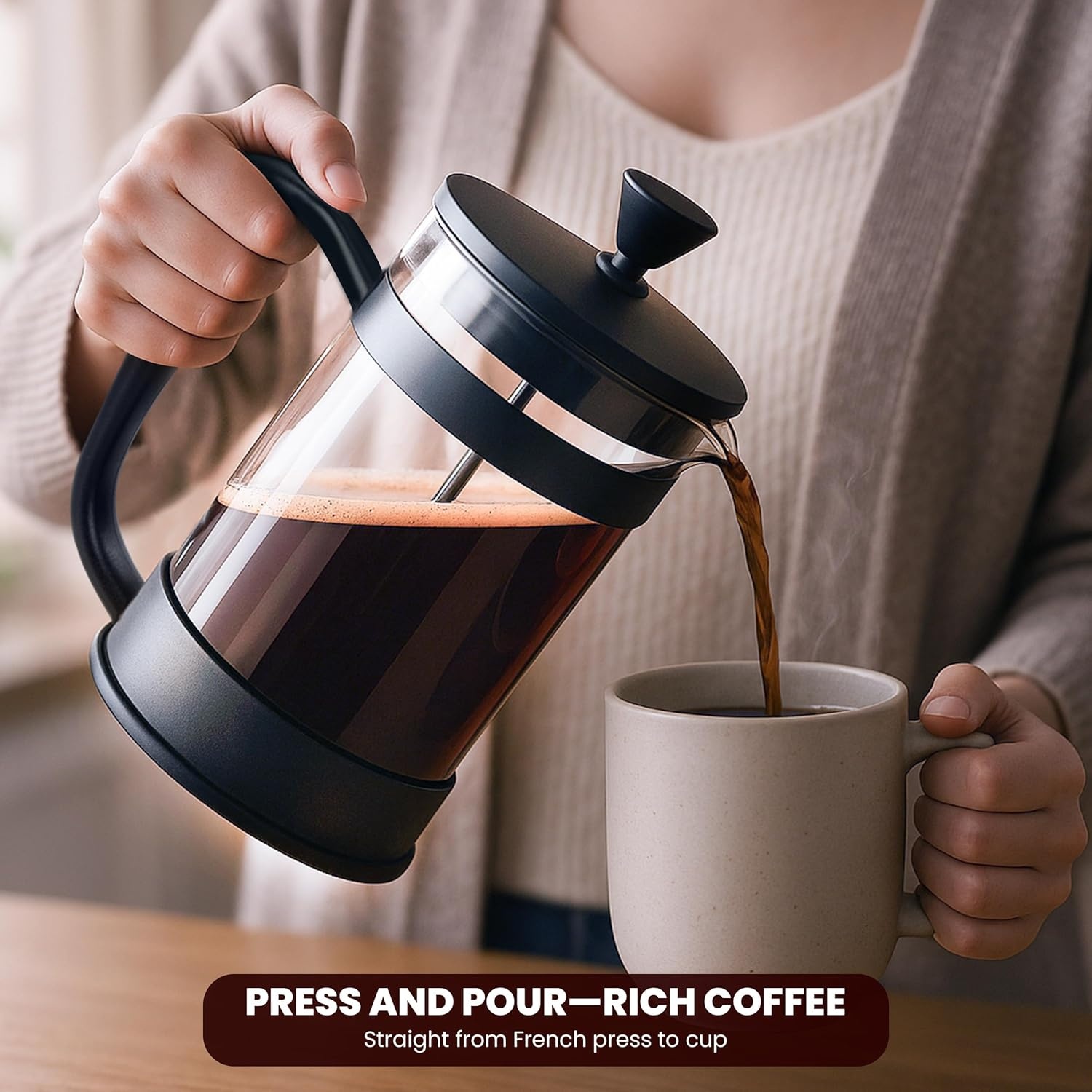 image:imageUtopia Kitchen French Press Espresso and Tea Maker with Triple Filters Stainless Steel Plunger and Heat Resistant Borosilicate Glass Aqua 34oz Pack of 1Black
