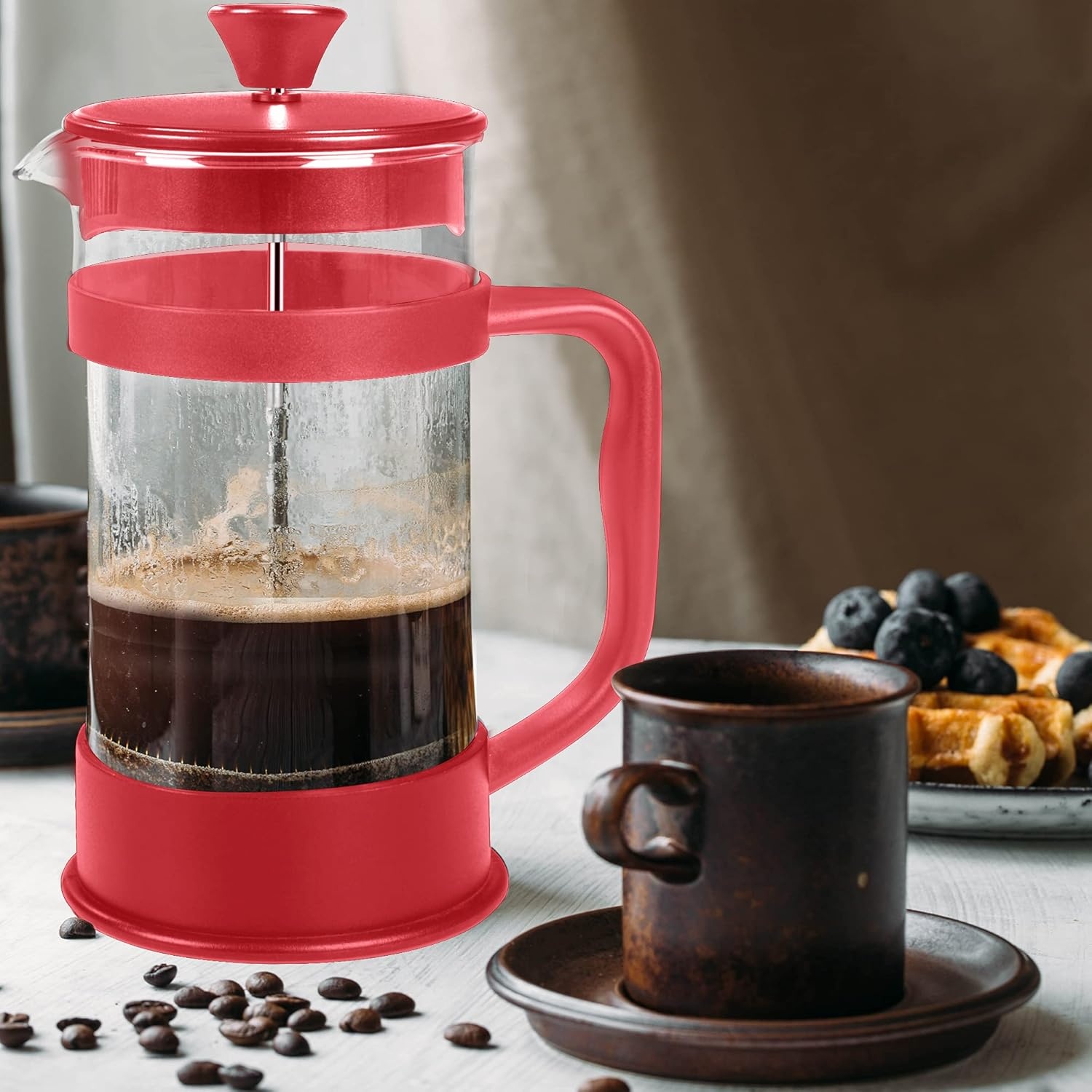 image:imageUtopia Kitchen French Press Espresso and Tea Maker with Triple Filters Stainless Steel Plunger and Heat Resistant Borosilicate Glass Aqua 34oz Pack of 1Red