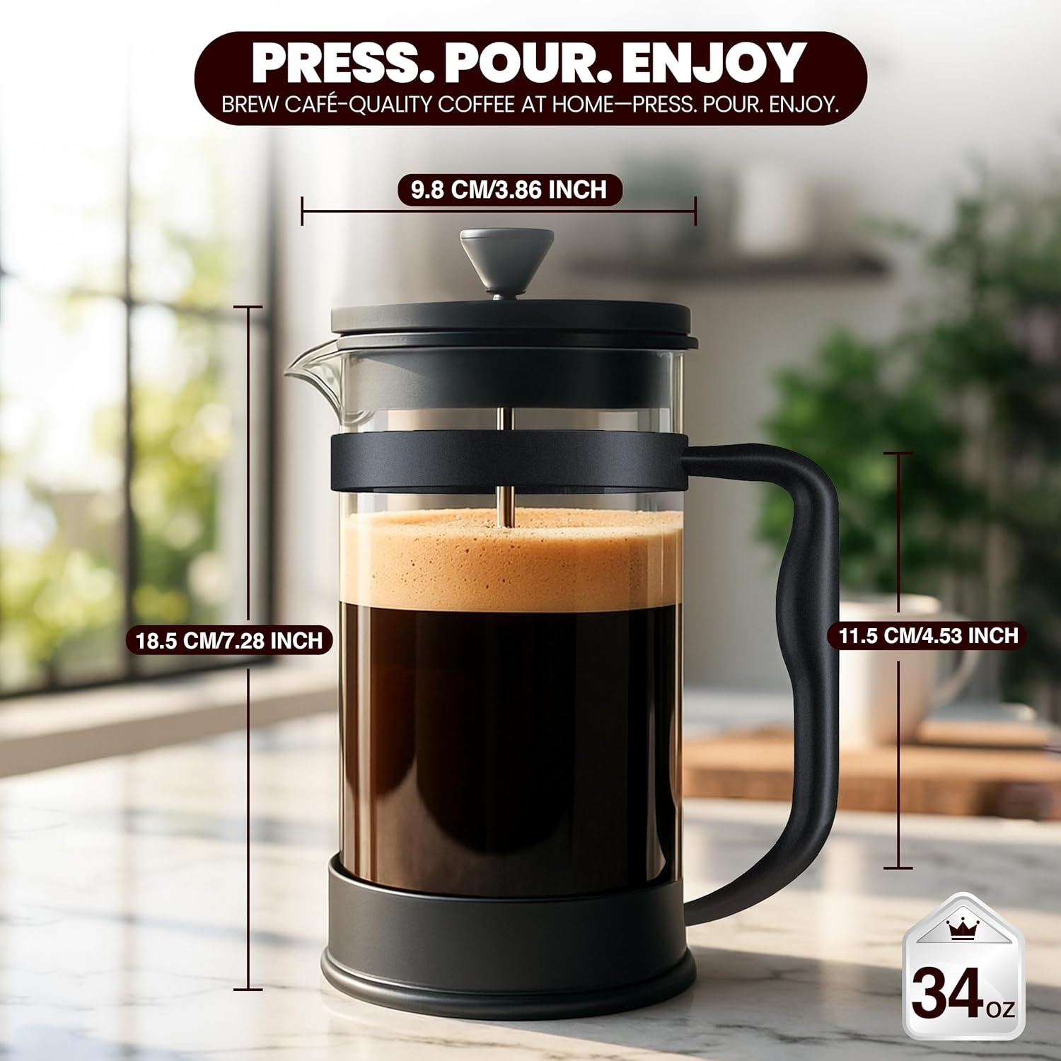 image:imageUtopia Kitchen French Press Espresso and Tea Maker with Triple Filters Stainless Steel Plunger and Heat Resistant Borosilicate Glass Aqua 34oz Pack of 1Black