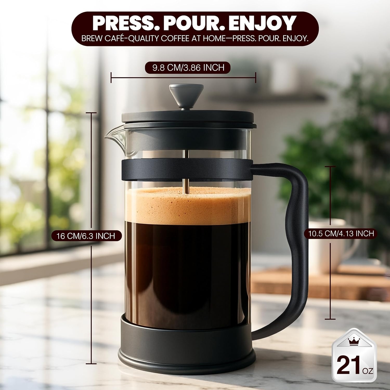 image:imageUtopia Kitchen French Press Espresso and Tea Maker with Triple Filters Stainless Steel Plunger and Heat Resistant Borosilicate Glass Aqua 34oz Pack of 1Black